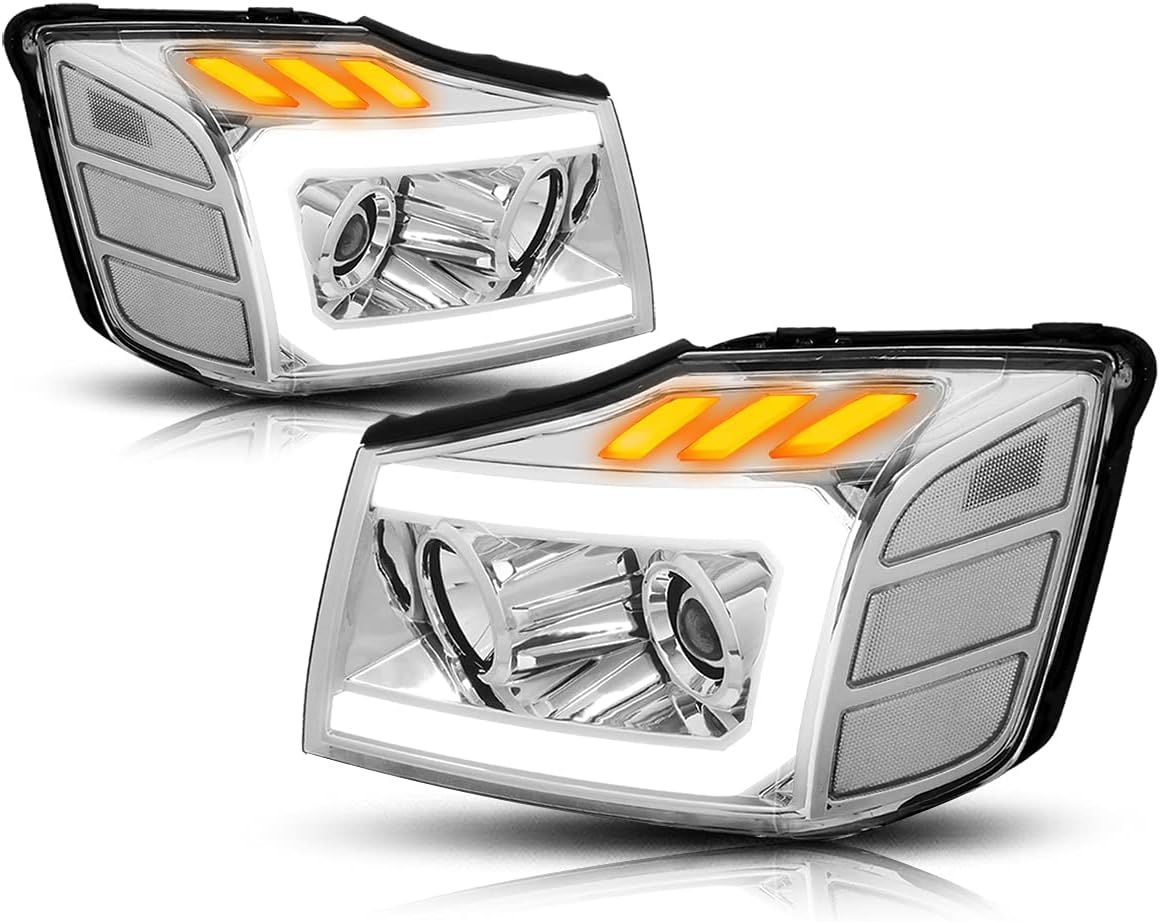 PM PERFORMOTOR Chrome Housing Clear Corner C-Shape LED Light Projector Headlights Compatible with 04-15 Nissan Titan 05-07 Armada