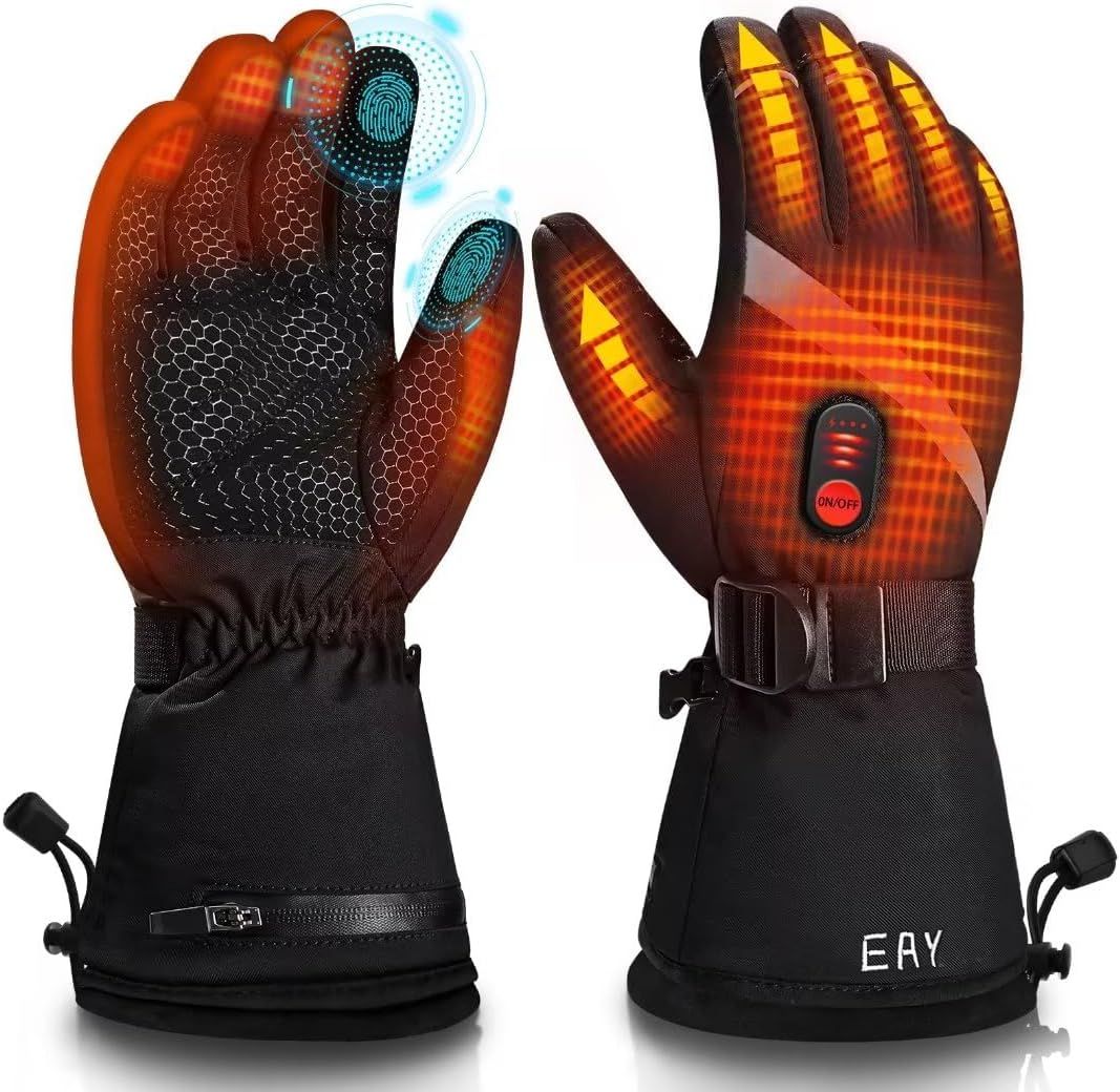 Heated Gloves for Men Women, Unisex Waterproof Rechargeable Heated Motorcycle Gloves, Winter Warm 7.4V Battery Powered Electric Heating Gloves for Out