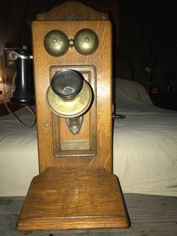 Vintage crank phone, Oak Wall mount