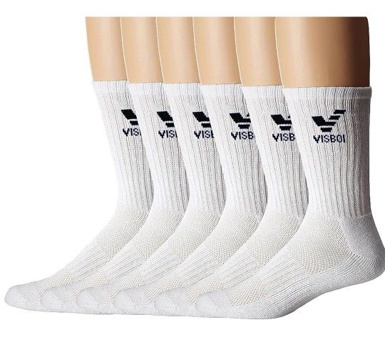 US Size 6-10: Women's and Men's 6 Pairs Everyday Cushioned Crew Socks (White)