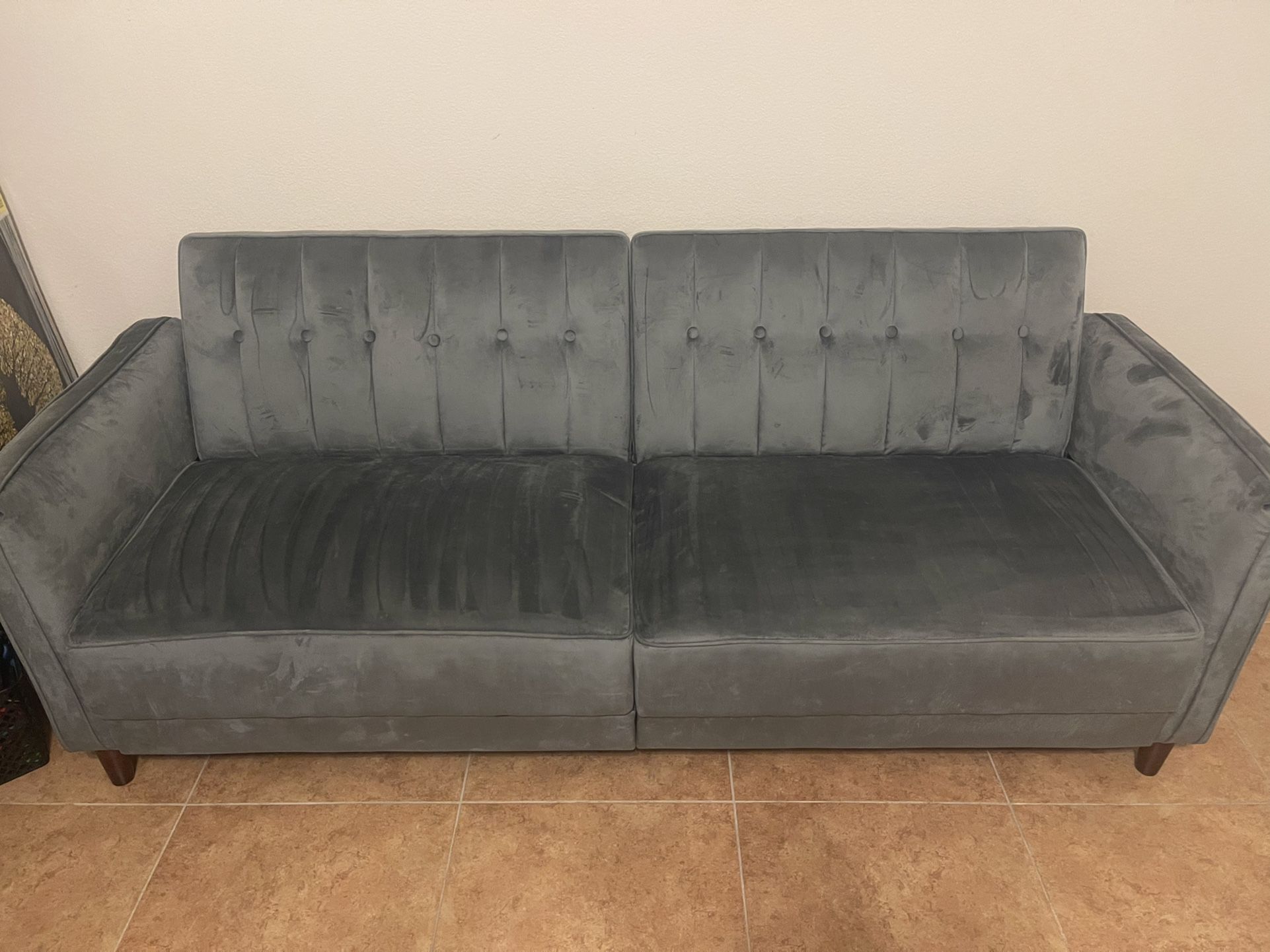 DHP Pin Tufted Sofa Futon Bed - Iris Gray Velvet