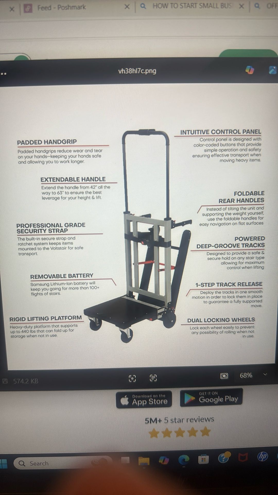 Voltstair Titan Motorized Powered Stair Climbing Hand Truck Dolly