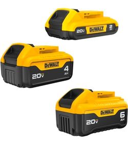 20V MAX Lithium-Ion 6.0Ah Battery, 20V MAX 4.0Ah Battery, and 20V MAX 2.0Ah Battery