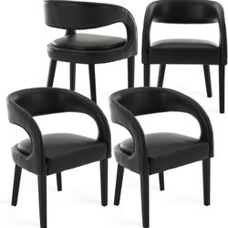Modern Barrel Dining Chairs Set of 4, Upholstered Leather Dining Room Chairs Open Back Kitchen Chairs Accent Side Chair with Wood Legs for Kitchen/Din