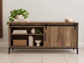 Rustic Wood TV Stand with Sliding Barn Door