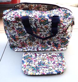 Floral Patterned Tote Bag and Cosmetic Case