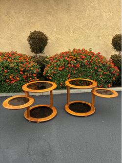 Vintage MCM Swivel Oak tables