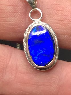Australian Black Opal Gemstone Lighting Ridge Bright Royal Blue Broad Flash pattern on Black gem 5.6ct oval 16x11x4mm Pendant Necklace