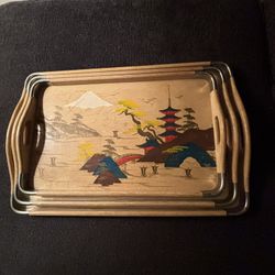 Japanese Painted Nesting Serving Trays