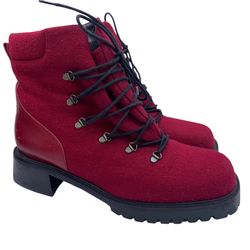 STUART WEITZMAN ankle combat boots wool/leather wine color women’s Size 8