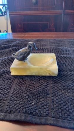 Household Decor. Vintage Onyx and Bronze Duck ashtray