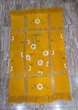 Bohemian Mustard Yellow Crochet Wool Throw Blanket 74"×49"