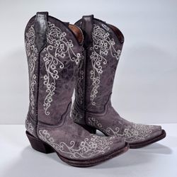 Corral Brown Distressed Leather Embroidered Snip Toe Western Cowgirl Boot Size 2