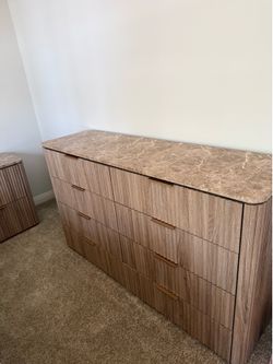 Wooden Dresser with Marble Top and 1 nightstand