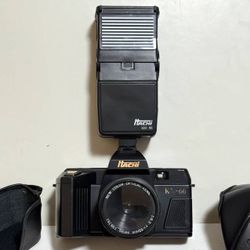 Vintage Hachi KX66 35mm Film Camera With Case And Flash Attachment