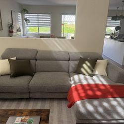 Living Spaces 109” Grey Recliner Sectional