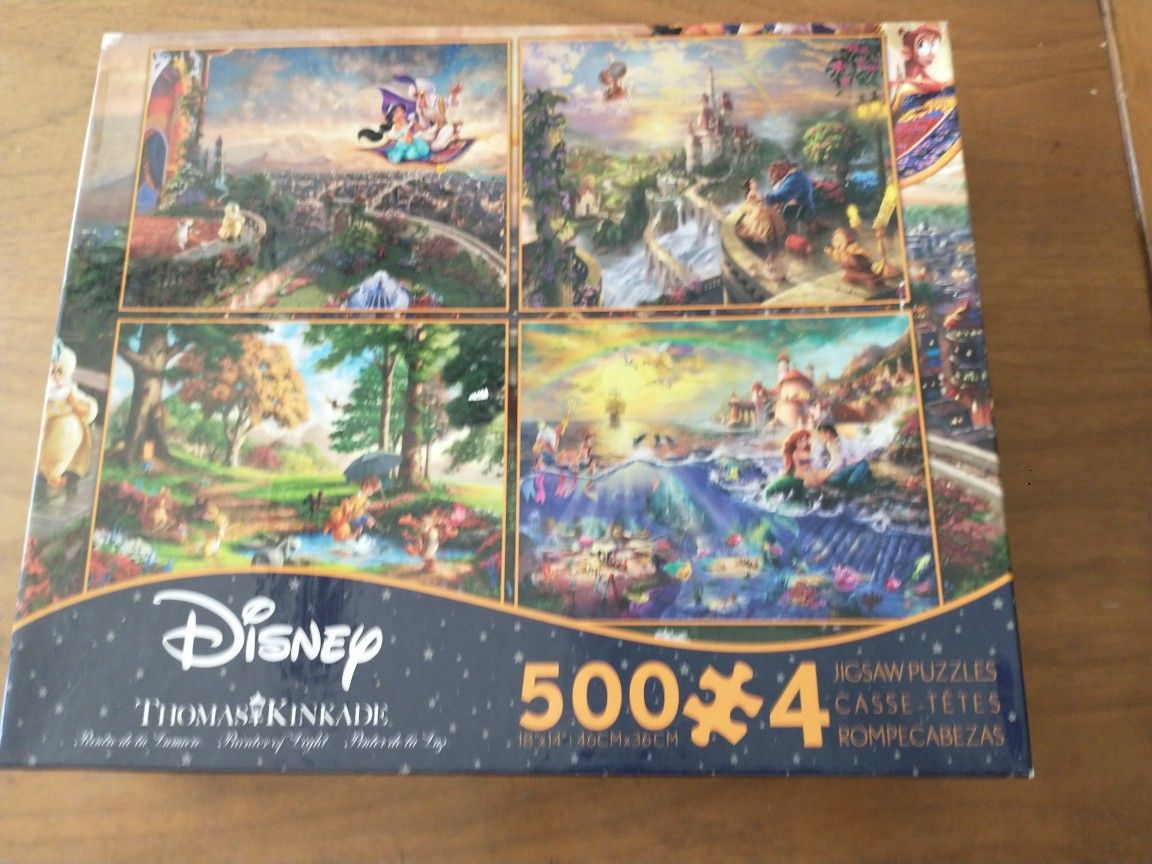Disney 4 Thomas Kinkadee 500 piece puzzles new
open box but factory sealed puzzles
Winnie the Pooh
little mermaid
Aladdin
beauty & the Beast falling