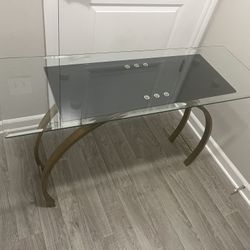 Modern Glass Console Table with Curved Gold Base