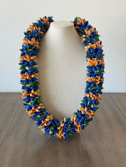 UC graduation lei - royal blue and yellow lei