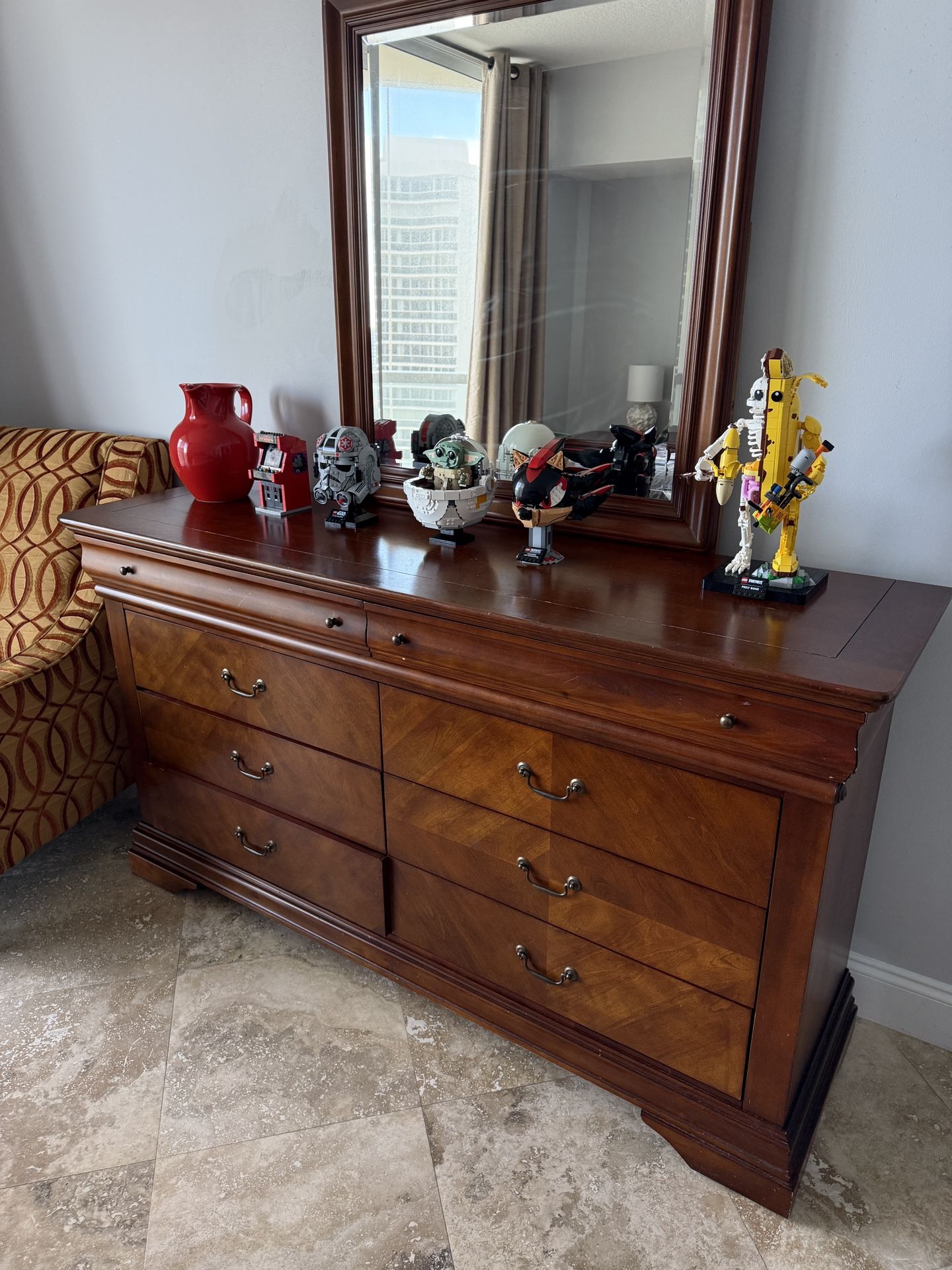 Solid Wood Dresser + Mirror – Collezione Europa, High Quality