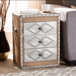 Accent Chest End Table Wood Metal Trunk Style