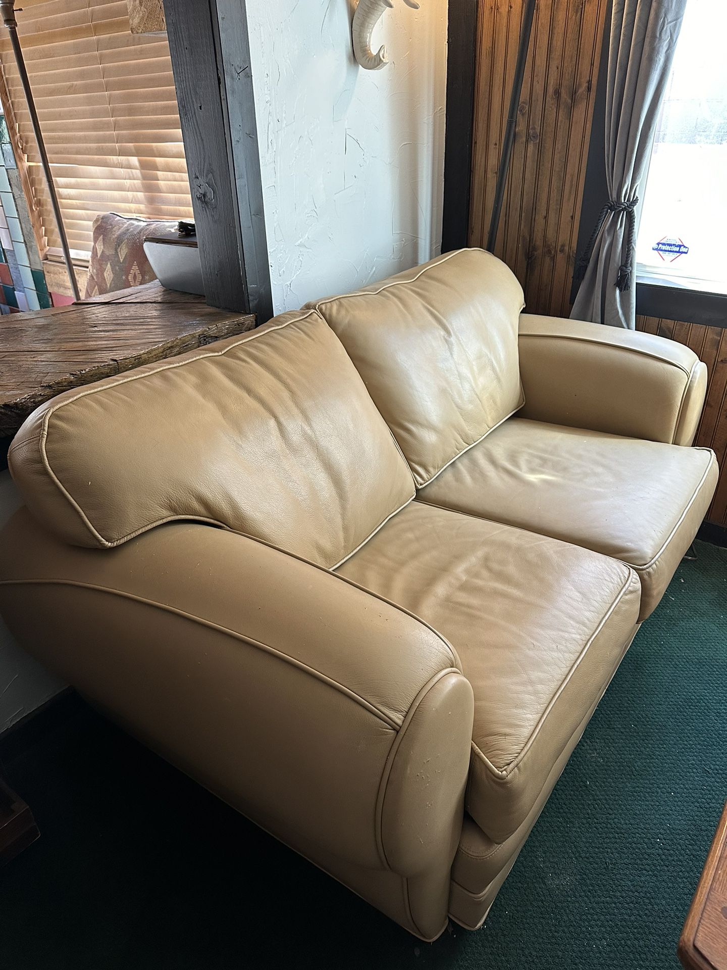 Leather Couch That Pulls Out Into Twin Bed And Coffee Table Set 