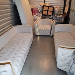 White and gold cloth couches sofa
