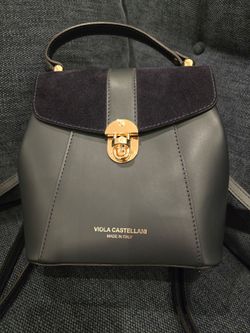 Navy Blue Genuine Italian Leather Backpack