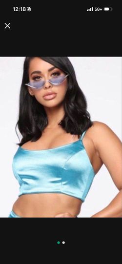 Fashion Nova Teal Satin Skirt Set