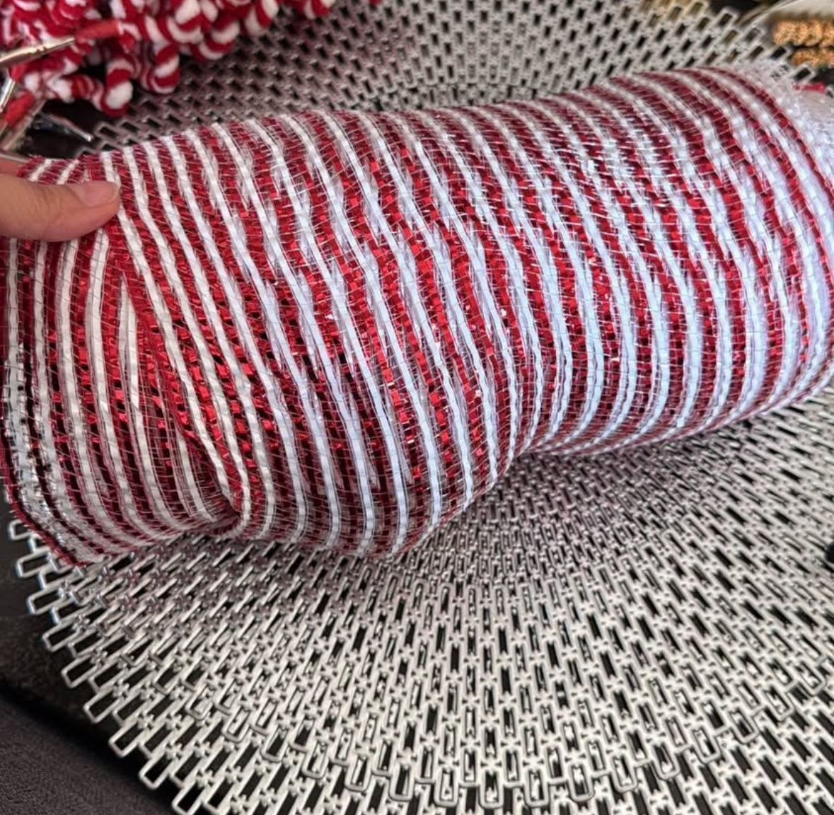 Christmas Ribbon/fabric And Poinsettias