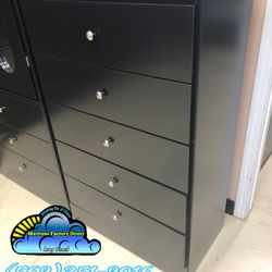 Black Dresser Chest Five Drawer w/ Rails Assembly Included-