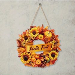 "Harvest Harmony Sunflower Welcome wooden Wreath"