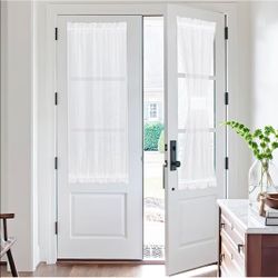 NICETOWN 2 Panels Semi Sheer Curtains for Front French Door 50 Inches Long
Kitchen Bathroom, Rod Pocket Back Door Window for Light Filtering with Tieb