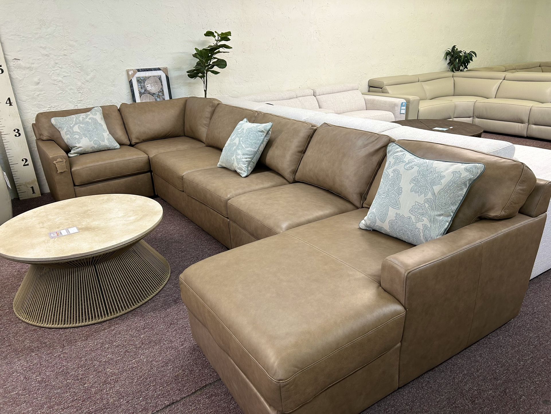 Furniture- 5 Pc Modular Top Grain Leather Sectional- Radley