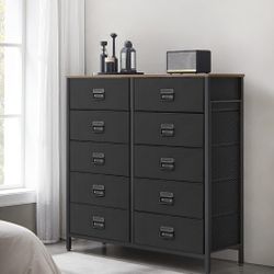 DRESSER - SONGMICS 10 Drawers Dresser for Bedroom, Fabric Dresser, Storage Organizer Unit with Fabric Drawers