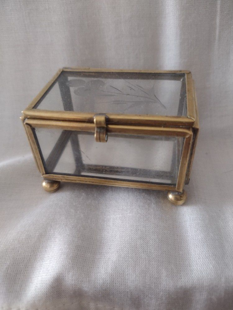 Miniature Brass/Glass Etched Trinket Holder