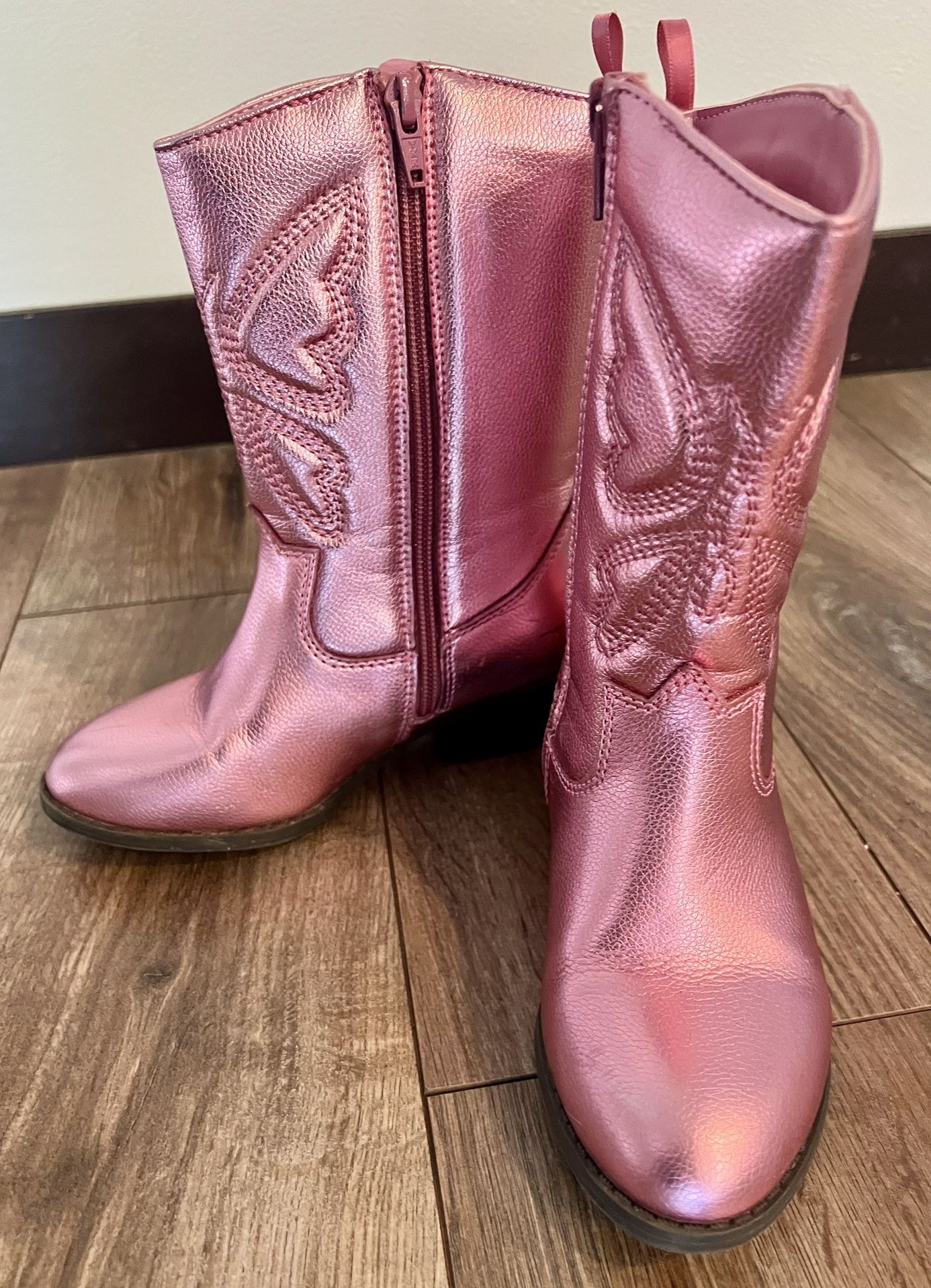 Girls Shiny Pink Buterfly Boots Sz 13