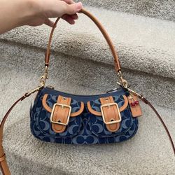 COACH Ashton Baguette Bag In Signature Canvas Denim/Brown CY700 