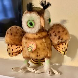 Vtg. Steiff “Wittie” Owl Mohair Collectible Plush Toy Lg. Version 9” w/ Tags