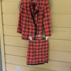 rare Jan Barboglio jacket & skirt sz 4 tartan plaid Cotton Vintage