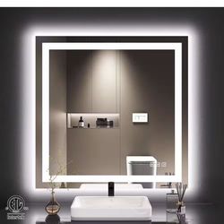 36 in. W × 36 in. H Square Frameless Wall Anti-Fog LED Light Bathroom Vanity Mirror with Backlit and Front Light