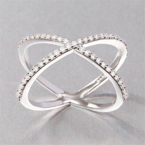 "X Shape Manufactures Two Lines Cross Zircon Ring for Women, PD126
 
 
  