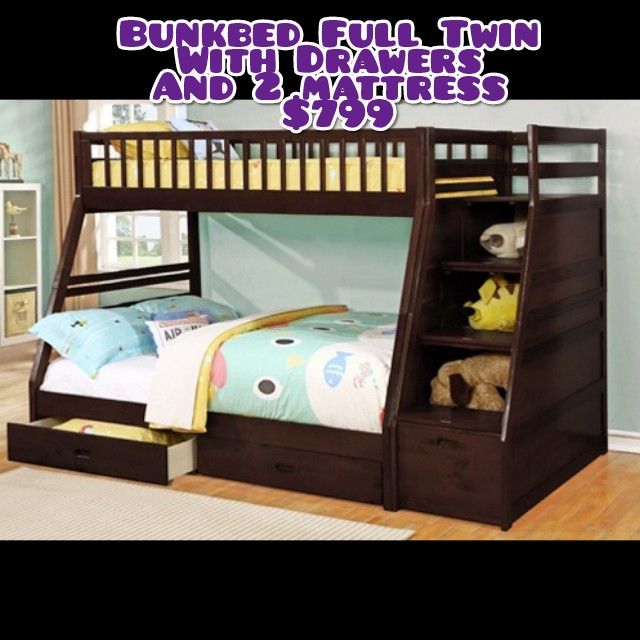 Bunkbed Full Twin With  2 Mattress Bamboo 