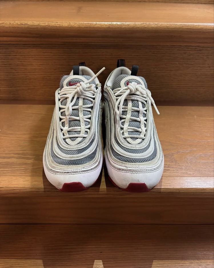 Nike Air Max 97 White Bullet Sneakers White And Red Fashion Athletic Shoes