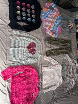 Epic threads size S girls clothes. Some have light stains see pics. Pink sweater threads have gotten stretched out on sleeves see pic. The white glitt