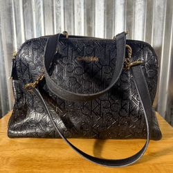 Calvin Klein Black Medium Size Faux Leather Bag With Gold Hardware