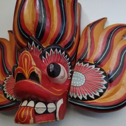 2 Wooden Masks Hand Painted Demon Sri Lanka Art