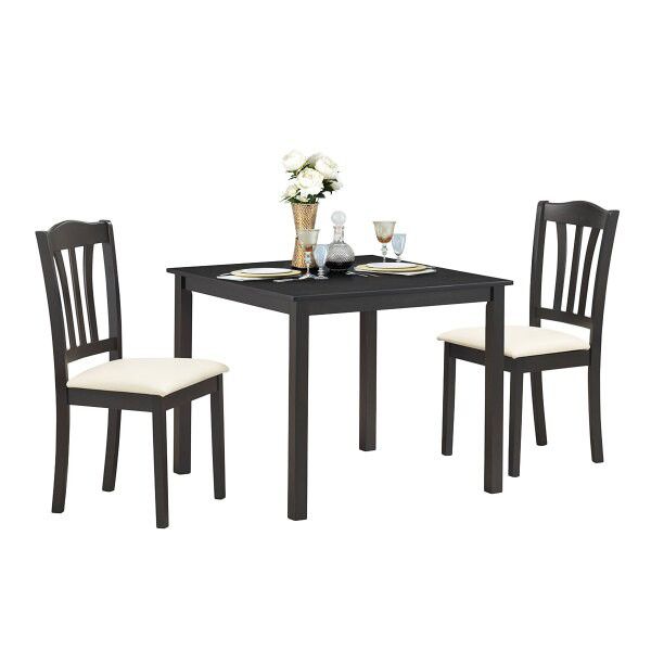 3 Piece Dining Set Dining Room Square Pub Table 2 Solid Wooden Chairs Durable