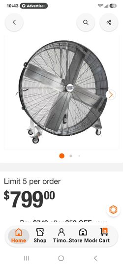 Maxx Air
Pro Series 60 in. 2-Speed Portable Professional-Grade Belt Drive Drum Fan in Black with Heavy-Duty Rolled Steel Housing