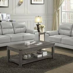 Mischa TOP GRAIN LEATHER Grey Sofa and Loveseat

